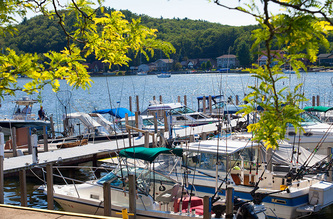 boats docked in Pentwater, Michigan harbor